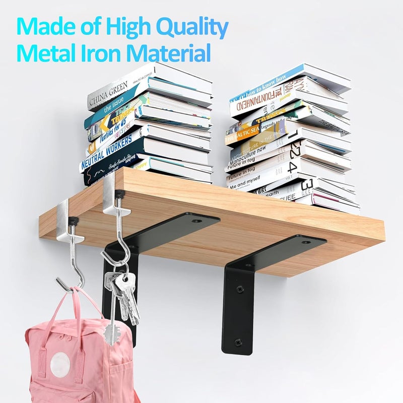 Redunest L Floating Shelf Brackets,4 Pack Heavy Duty L Brackets for Shelves, L 6" X H 4" Black Metal Countertop Support Brackets,Wall Mounting for Wood - Image 4